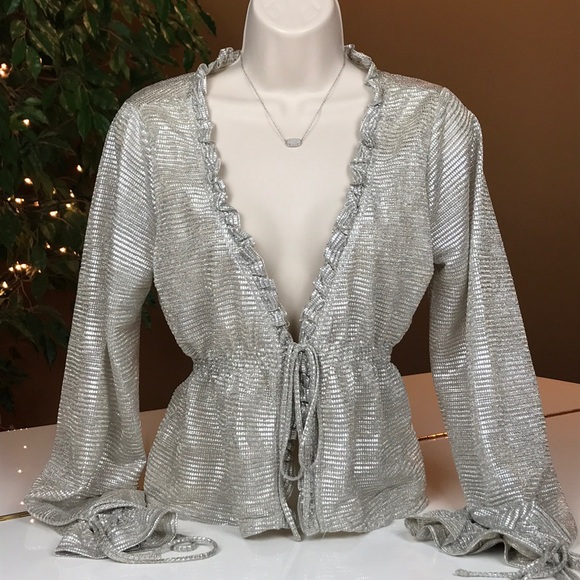 NWT LINE + DOT SPARKLY SILVER & BEIGE SWEATER SZ M - Picture 2 of 16